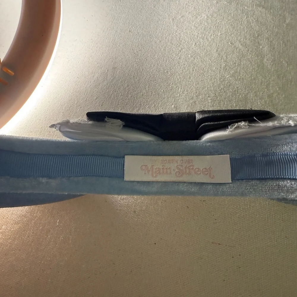 Alice and Wonderland Blue Mouse Ears Headband with Black Bow
